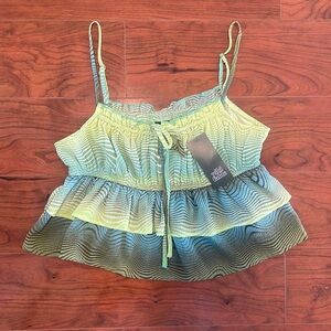 NWT Wild Fable Green Three Tiered Cropped Spaghetti Strap Ruched Shirt Top